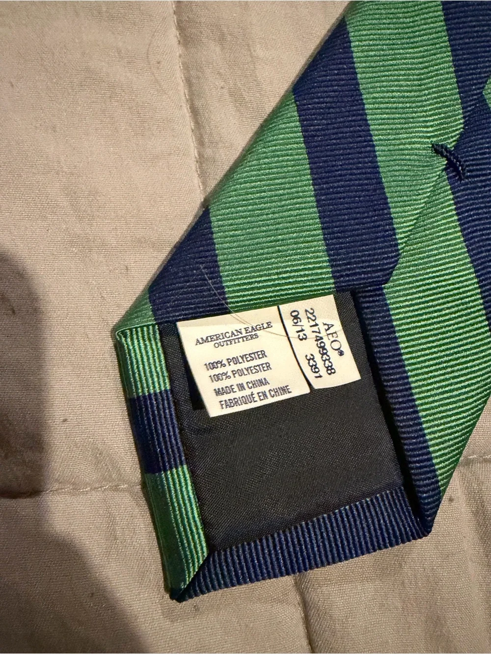 American Eagle Outfitters Green and Navy Diagonal Stripe Tie